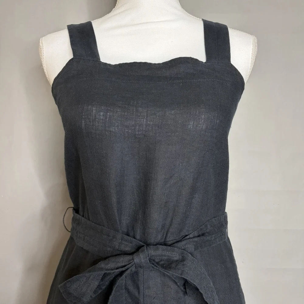 Quince European Linen Jumpsuit XS Black Square Neck Belted Minimalist Travel